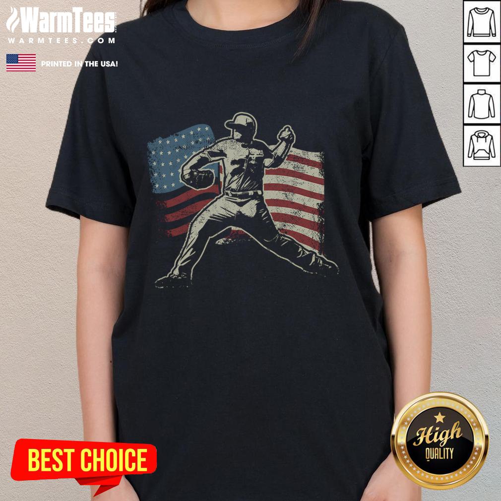 Awesome patriotic American flag baseball throw ladies tee featuring a stylish design perfect for summer outings.