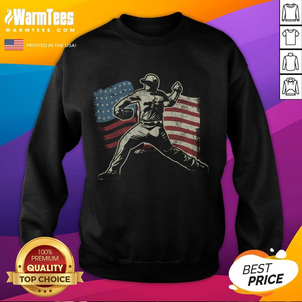 Alt Text: Awesome patriotic American flag baseball throw sweatshirt featuring vibrant colors and a stylish design for sports fans.