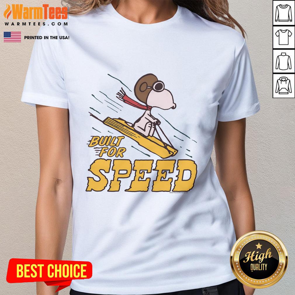 Awesome Peanuts Snoopy Built for Speed ladies tee featuring a vibrant Snoopy graphic, perfect for casual style.