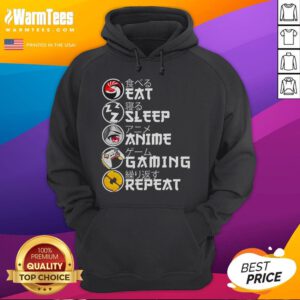 Awesome Retro Eat Sleep Anime Gaming Repeat Kawaii Anime Manga Gamer Hoodie in vibrant colors, perfect for anime lovers.