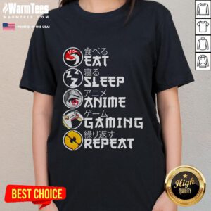 Awesome Retro Eat Sleep Anime Gaming Repeat Kawaii Tee for Gamer Ladies featuring vibrant anime and manga graphics.