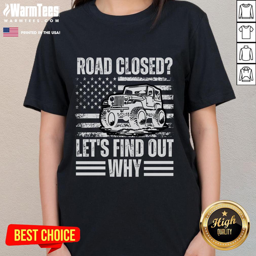 Vintage USA flag ladies tee with Awesome Road Closed graphic, perfect for patriotic style and casual wear.