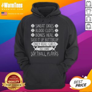 Alt Text: Awesome 'Suck It Up Buttercup' hoodie for girls, celebrating the toughness of real softball players.