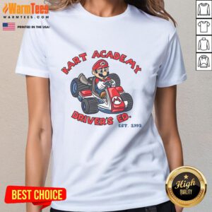 Awesome Super Mario Kart Academy Drivers Ed Est 1992 ladies tee featuring colorful graphics and a fun gaming design.