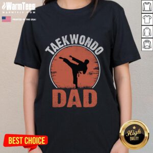Awesome Taekwondo dad wearing a martial arts tee, showcasing pride in TKD and family dedication to martial arts.