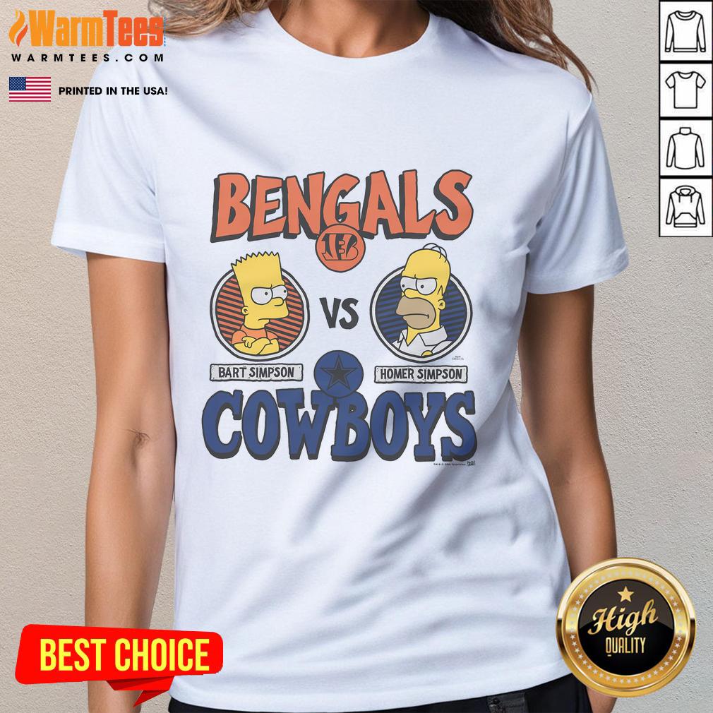 Awesome The Simpsons X Bengals vs Cowboys ladies tee featuring vibrant graphics and a stylish design for fans.