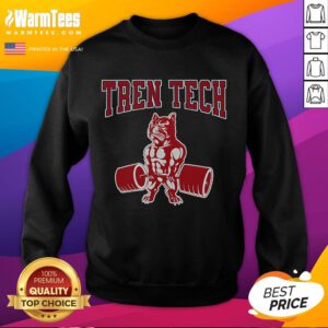 Awesome Tren Tech Gym Bodybuilding Sweatshirt in black, showcasing a fit model lifting weights in a gym setting.