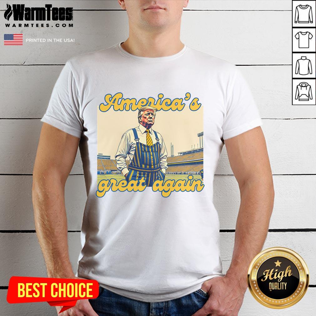 Vintage Trump America's Great Again football t-shirt featuring bold graphics and a classic design, perfect for fans.