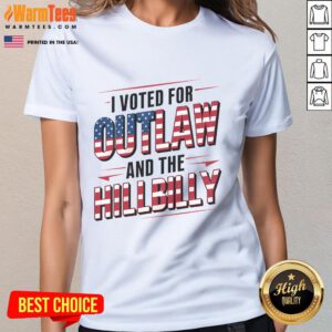 Alt Text: Awesome Trump Vance 2024 I Voted For The Outlaw And The Hillbilly Ladies Tee shirt design featuring bold graphics.