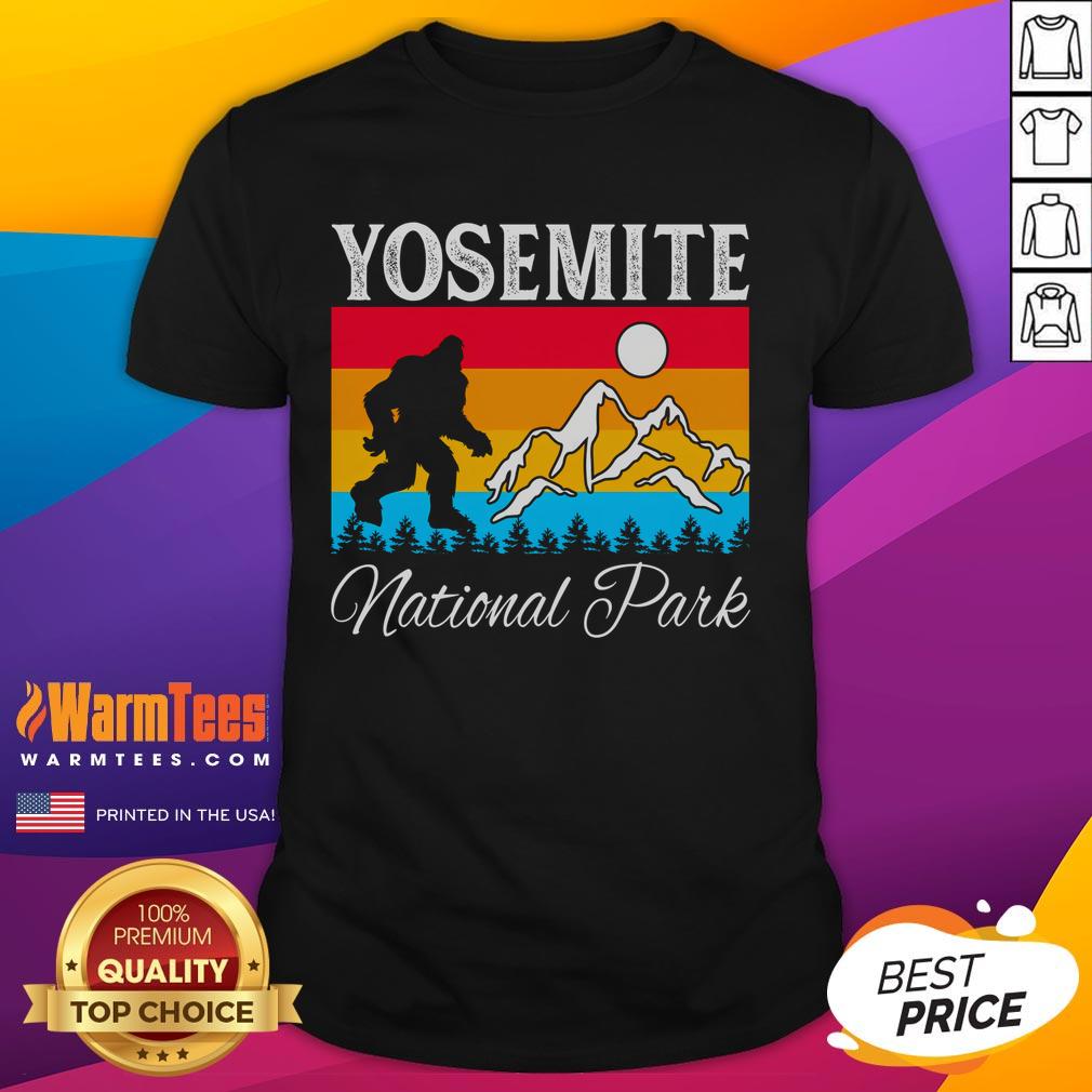 Awesome Yosemite National Park Bigfoot T-Shirt featuring a playful Bigfoot graphic against a scenic backdrop.