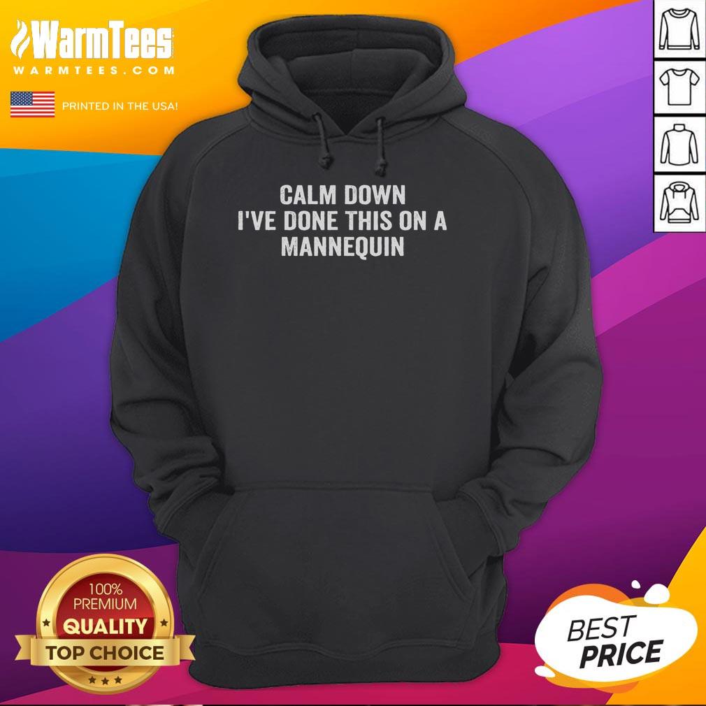 Calm Down hoodie displayed on a mannequin, showcasing its stylish design and comfortable fit for casual wear.