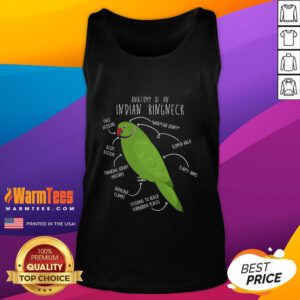 Cute anatomy of an Indian Ringneck Parrot tank top design featuring vibrant colors and detailed illustrations.