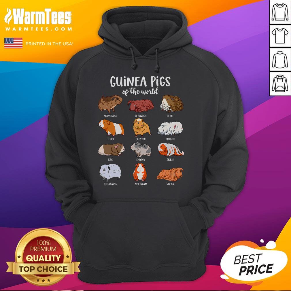 Alt Text: Cute cartoon guinea pigs design on a cozy hoodie, showcasing various types of guinea pigs in a fun, colorful style.