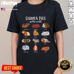 Cute cartoon guinea pigs showcasing different types of guinea pigs on a ladies tee, perfect for animal lovers and pet enthusiasts.