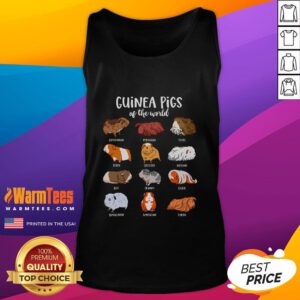 Cute cartoon guinea pigs illustrated on a tank top, showcasing different types of guinea pigs in a fun design.