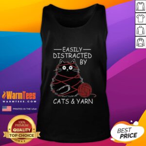 Cute kitten lover crochet tank top featuring playful cats and yarn, perfect for anyone easily distracted by cats.