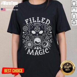 Cute Filled With Magic Cat Ladies Tee featuring whimsical cat designs, perfect for feline lovers and casual wear.