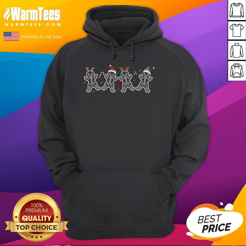 Cute gingerbread skeleton Christmas radiology shirt design on X-ray tech hoodie, perfect for festive medical professionals.
