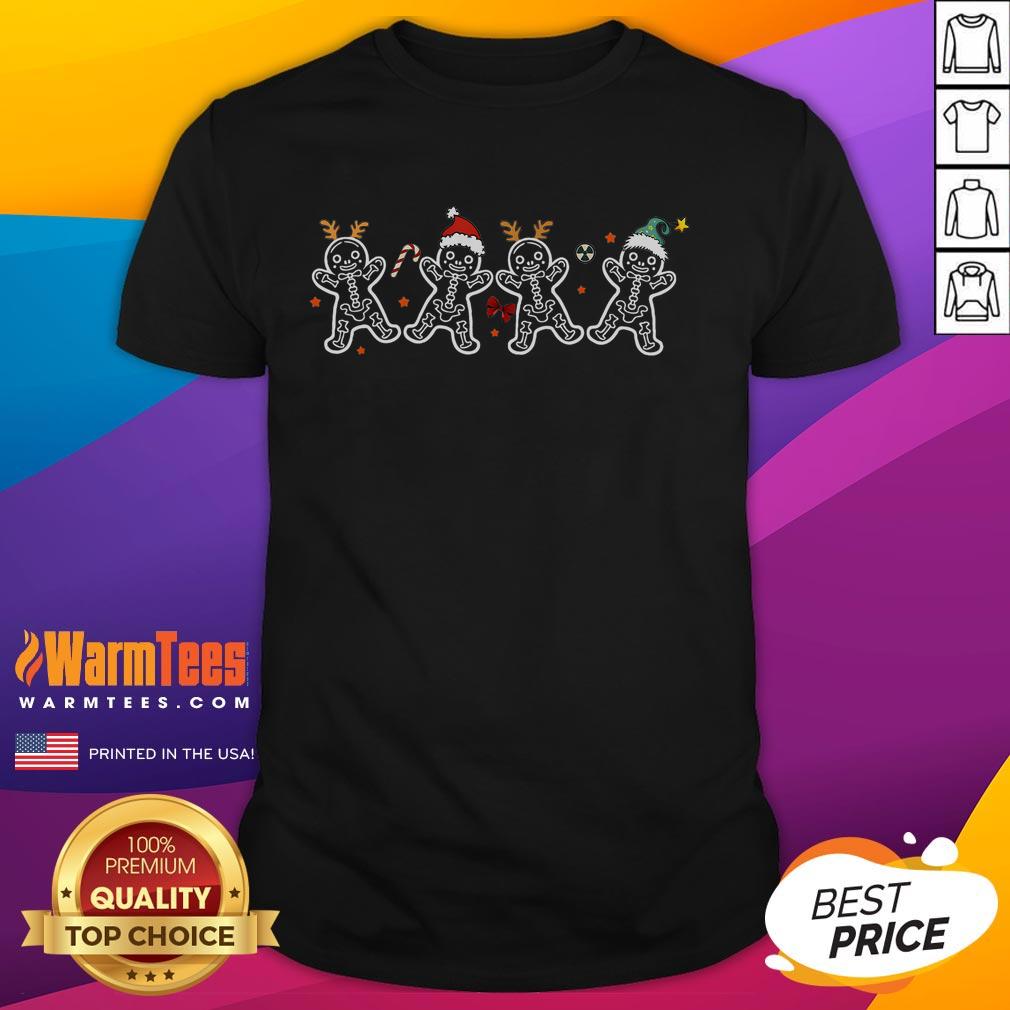 Cute gingerbread skeleton Christmas radiology shirt for X-ray techs, featuring festive holiday design and X-ray graphics.