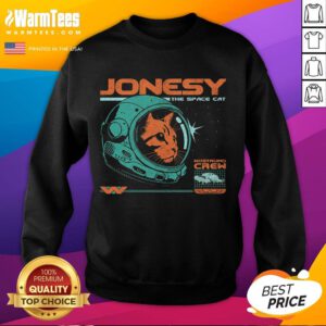 Alt Text: Cute Jonesy the Space Cat sweatshirt featuring a colorful graphic of an adorable space-faring cat in a cozy design.