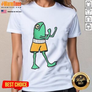 Adorable K45ink frog boxer design on a ladies tee, perfect for fun and stylish casual wear.