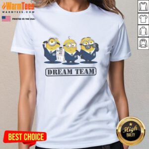 Adorable Cute Minions in office suits on a ladies tee, perfect for fans and casual wear. Dream team vibe!