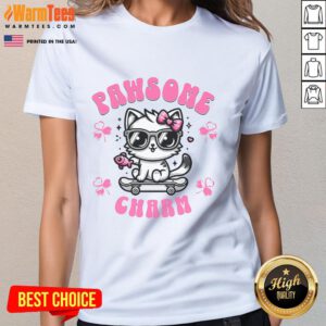 Adorable cat jewelry design on a cute ladies tee featuring paws and charm, perfect for cat lovers.