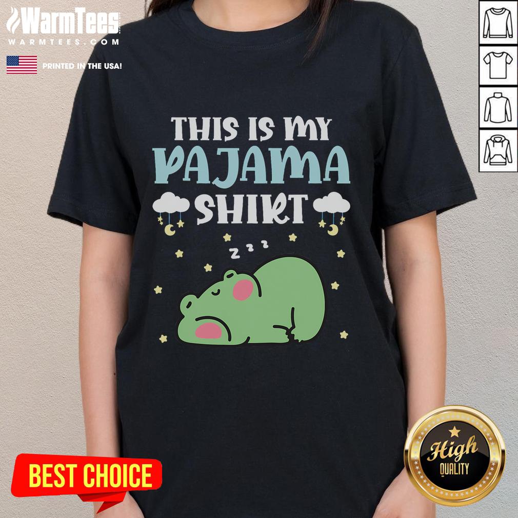 Teen wearing cute frog pajama set with 'This Is My Pajama' tee, perfect for cozy nights in. Shop cute PJ teen PJs now!