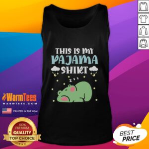 Cute teen in funny frog pajamas wearing a 'This Is My Pajama' tank top, showcasing playful sleepwear style.