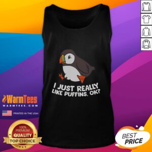 Cute Puffin Lover tank top design featuring a colorful puffin graphic, perfect for puffin enthusiasts.