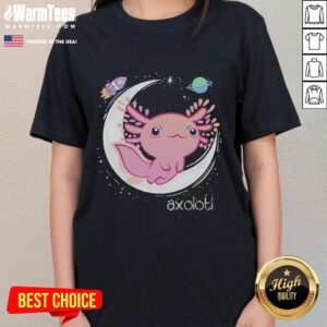 Cute space axolotl design on a pastel goth ladies tee inspired by Japan anime and comic art.