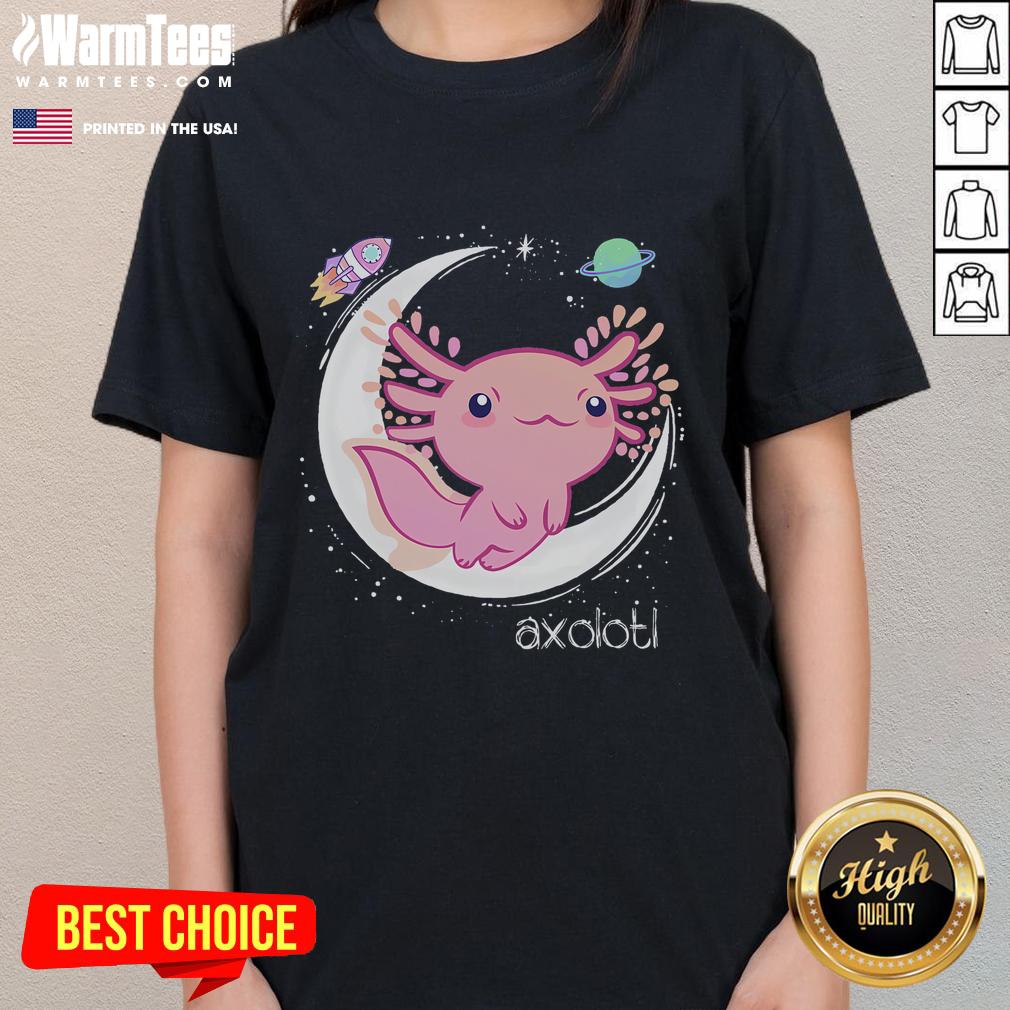 Cute space axolotl design on a pastel goth ladies tee inspired by Japan anime and comic art.