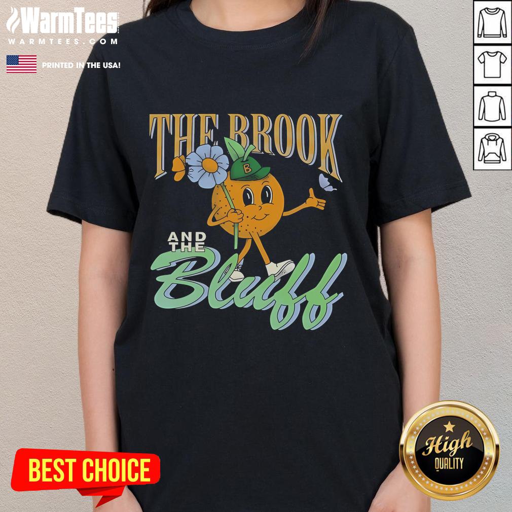 Cute Brook The Bluff Tangerine mascot on a ladies tee, perfect for casual wear and fan apparel.