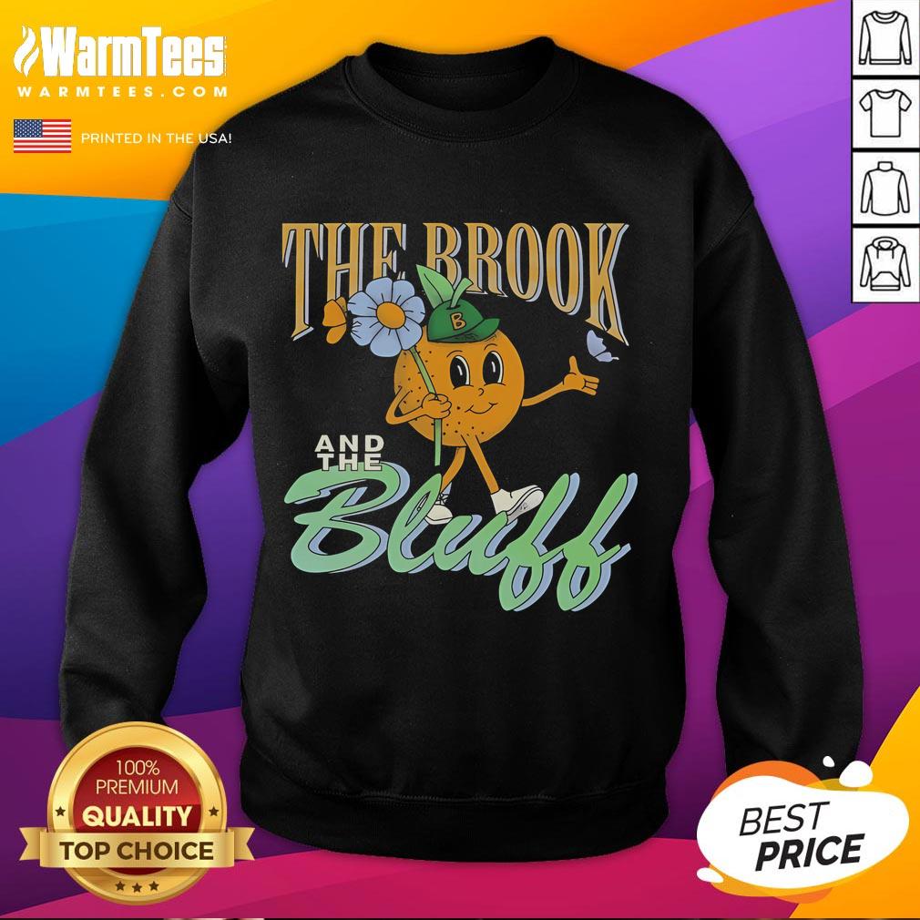 Alt Text: Cute The Brook The Bluff tangerine mascot sweatshirt featuring vibrant design and cozy fit for stylish comfort.