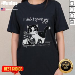 Cute tuxedo cat meme with a funny quotation saying Spark Joy on a stylish ladies' tee design. Perfect for cat lovers!