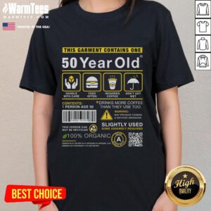 Funny 50-Year-Old package featuring 50th birthday humor ladies tee, perfect gift for milestone celebrations.