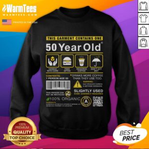 Funny 50-year-old package with a humorous sweatshirt for a 50th birthday celebration, perfect gift idea.