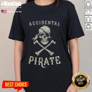 Funny Accidental Pirate Skull Ampu Ladies Tee featuring a quirky pirate design on a stylish women's t-shirt.