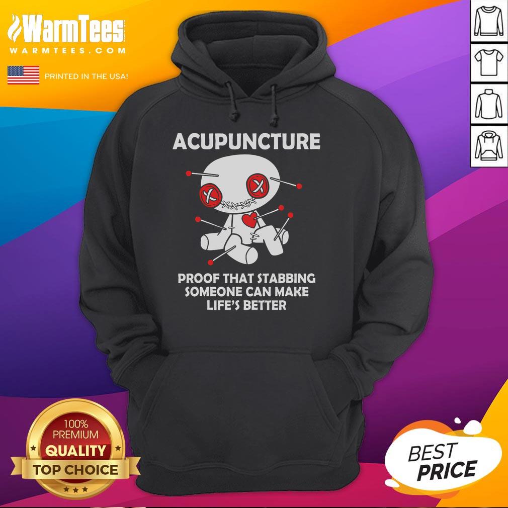 Funny acupuncture proof hoodie featuring a goth emo voodoo doll design, perfect for unique and quirky fashion lovers.