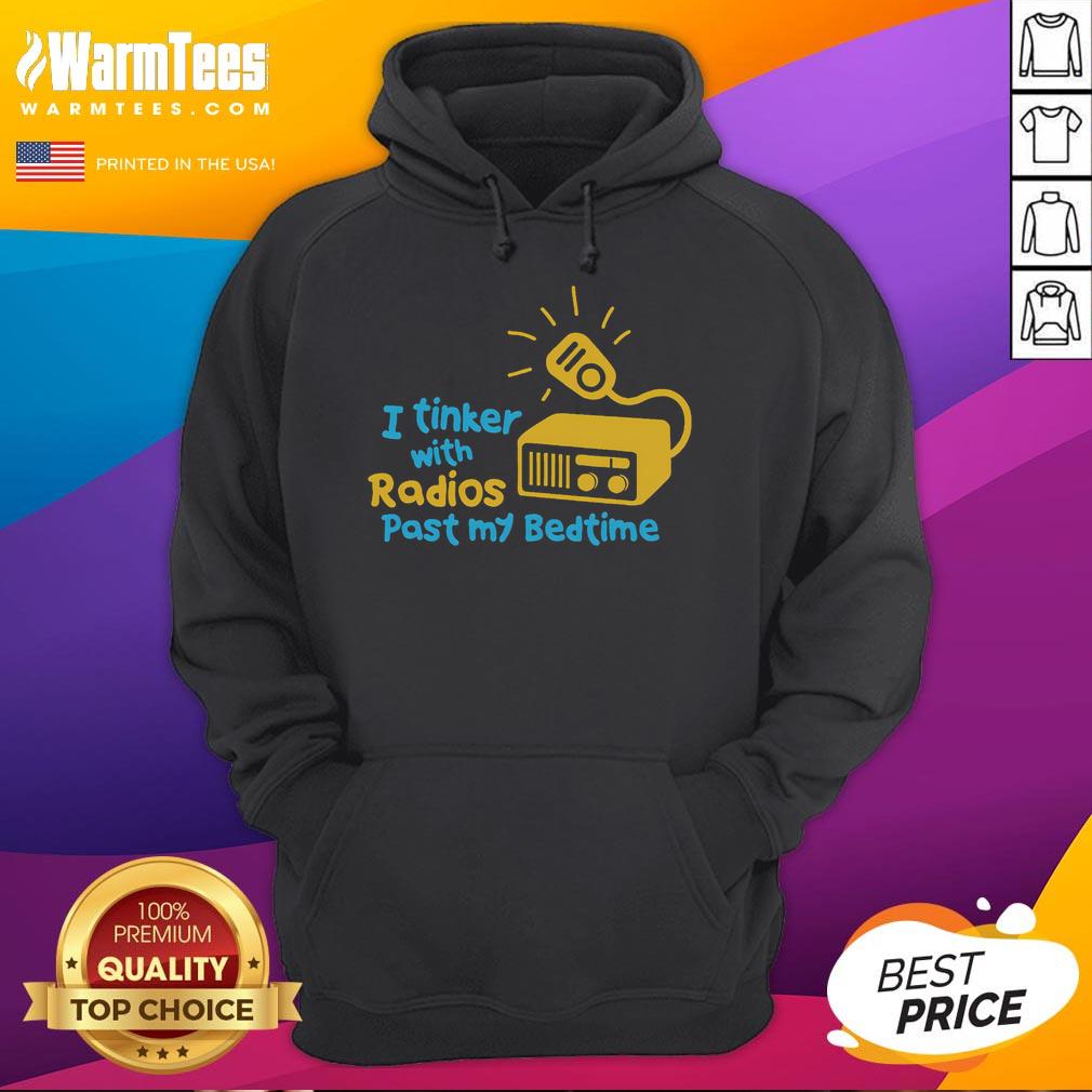 Funny amateur radio operator wearing a humorous ham radio hoodie, showcasing quirky radio enthusiast style.
