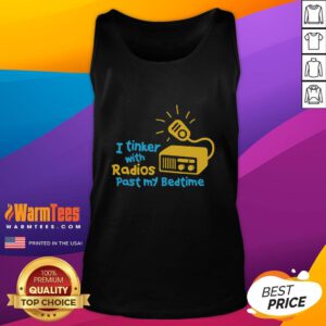 Funny amateur radio operator in a humorous ham radio tank top, showcasing unique radio-themed style and personality.