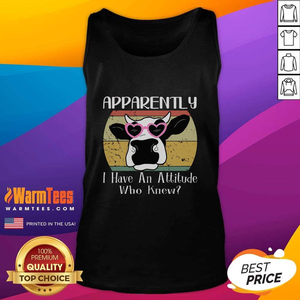 Retro cow meme tank top with the phrase 'Apparently I have an attitude, who knew?' for humorous fashion lovers.