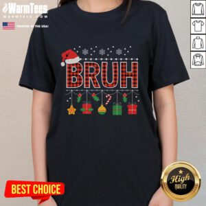 Funny Bruh Christmas pajama tee for ladies featuring holly, red plaid, and festive designs for holiday cheer.