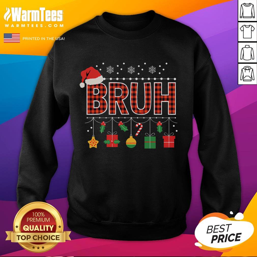 Alt Text: Funny Bruh Christmas sweatshirt with holly design and red plaid pattern, perfect for festive holiday pajamas.