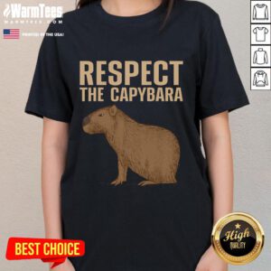 Funny capybara graphic on a 'Respect the Capybara' ladies tee, showcasing a playful design perfect for animal lovers.