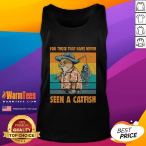 Funny cat graphic on a vintage tank top, perfect for cat lovers and those who have never seen a catfish.