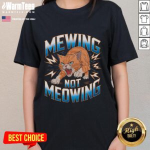 Funny cat meme of a cat mewing instead of meowing on a ladies tee, perfect for cat lovers and meme enthusiasts.