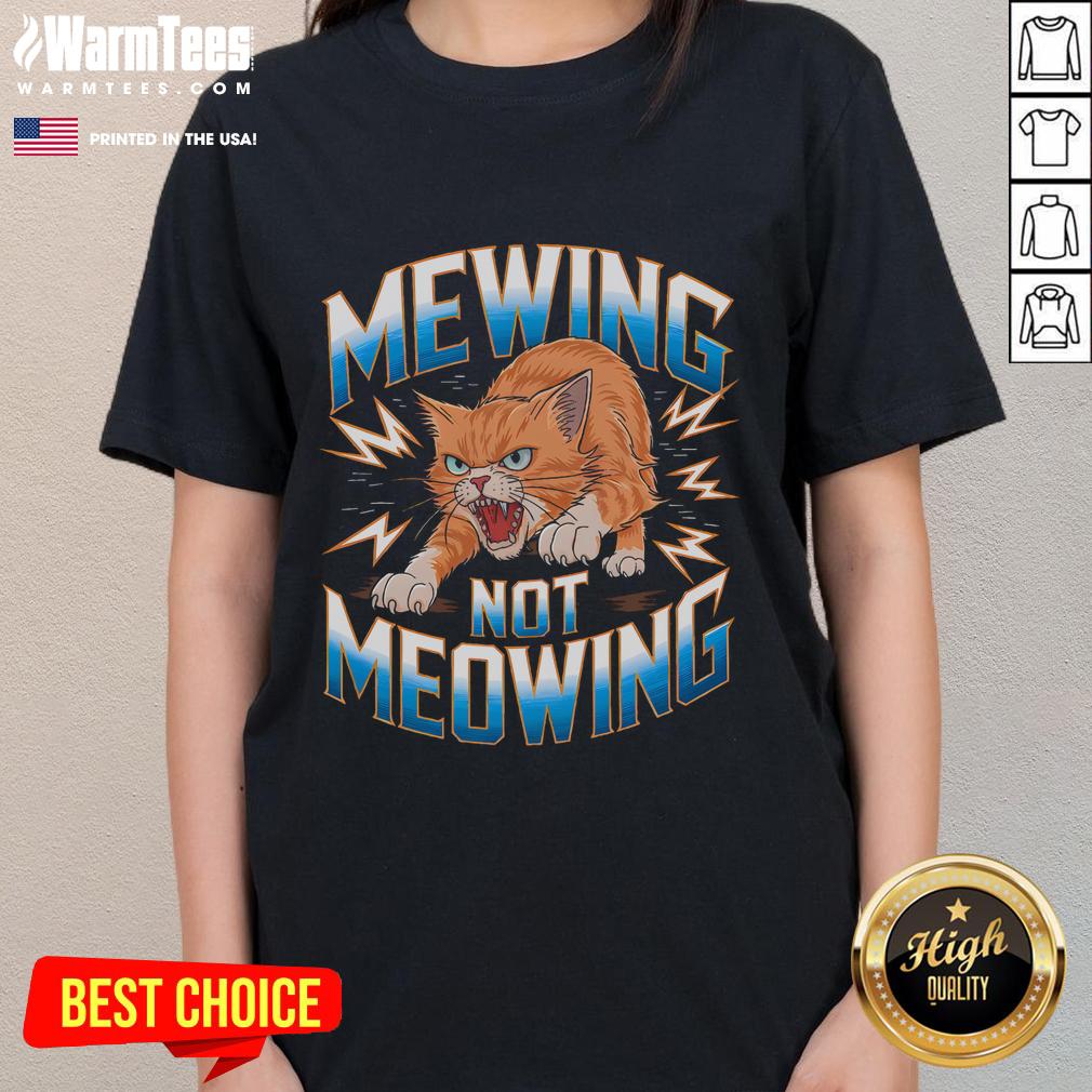 Funny cat meme of a cat mewing instead of meowing on a ladies tee, perfect for cat lovers and meme enthusiasts.