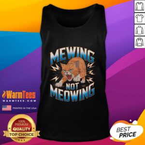 Funny cat meme on a tank top featuring a cat hilariously mewing instead of meowing, perfect for cat lovers.