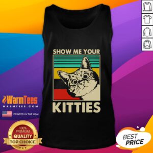 Funny cat lover tank top featuring playful cats with the phrase 'Show Me Your Kitties' perfect for feline enthusiasts.